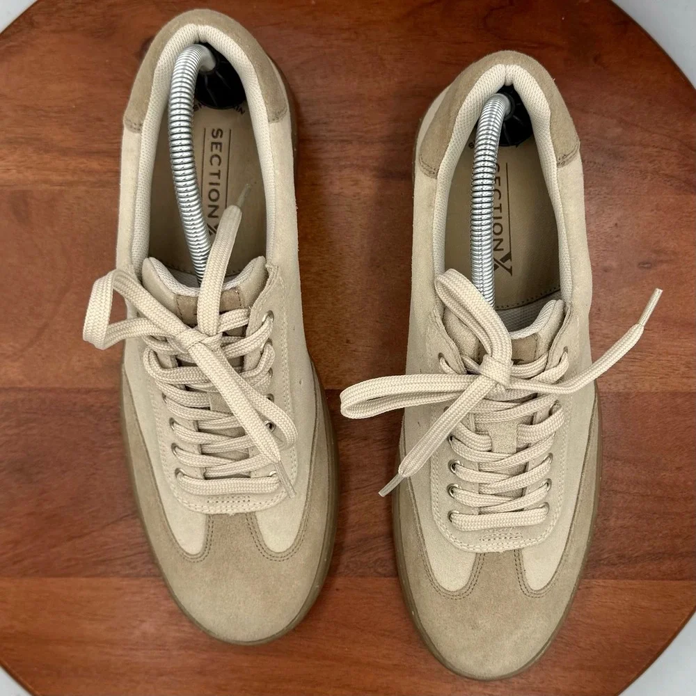 Section X Austin Suede Leather Sneakers Beige Low Top Sporty Streetwear Mens 8.5